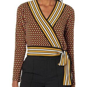 MICHAEL KORS Petite Geometric Border Wrap Top